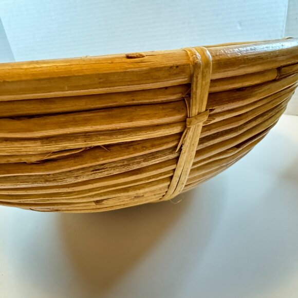 Vintage MCM Gabrielle Crespi Style Pencil Reed Rattan Bamboo Bowl Round 14" diam - Picture 5 of 5